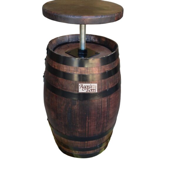 Sgabello con piccola botte e con altezza regolabile, color noce