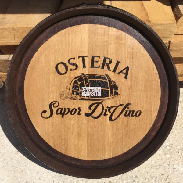 Insegna per locali con fondo di botte, color noce